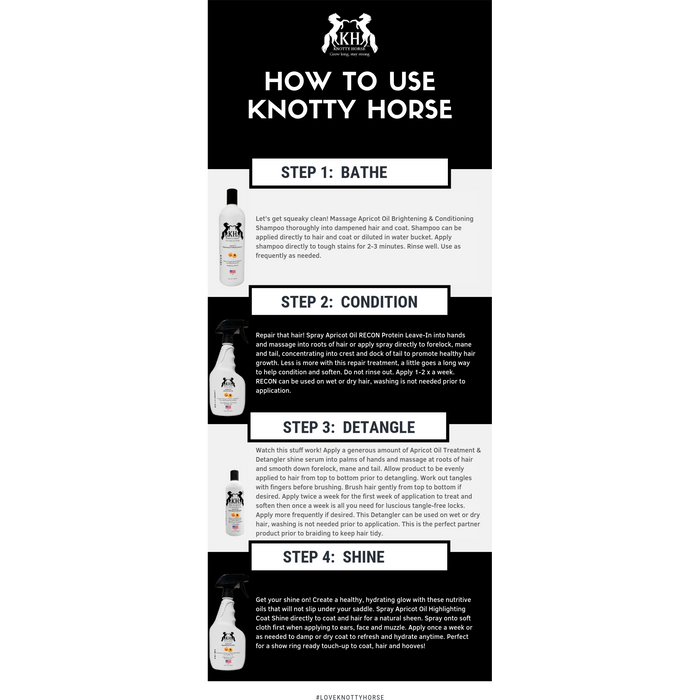 Knotty Horse Apricot Oil Coat Shine - Paarden Glansspray- Op basis van Abrikozenolie - Geschikt voor alle vachten